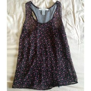 Sheer Floral Racerback Tank Top Striped Back S